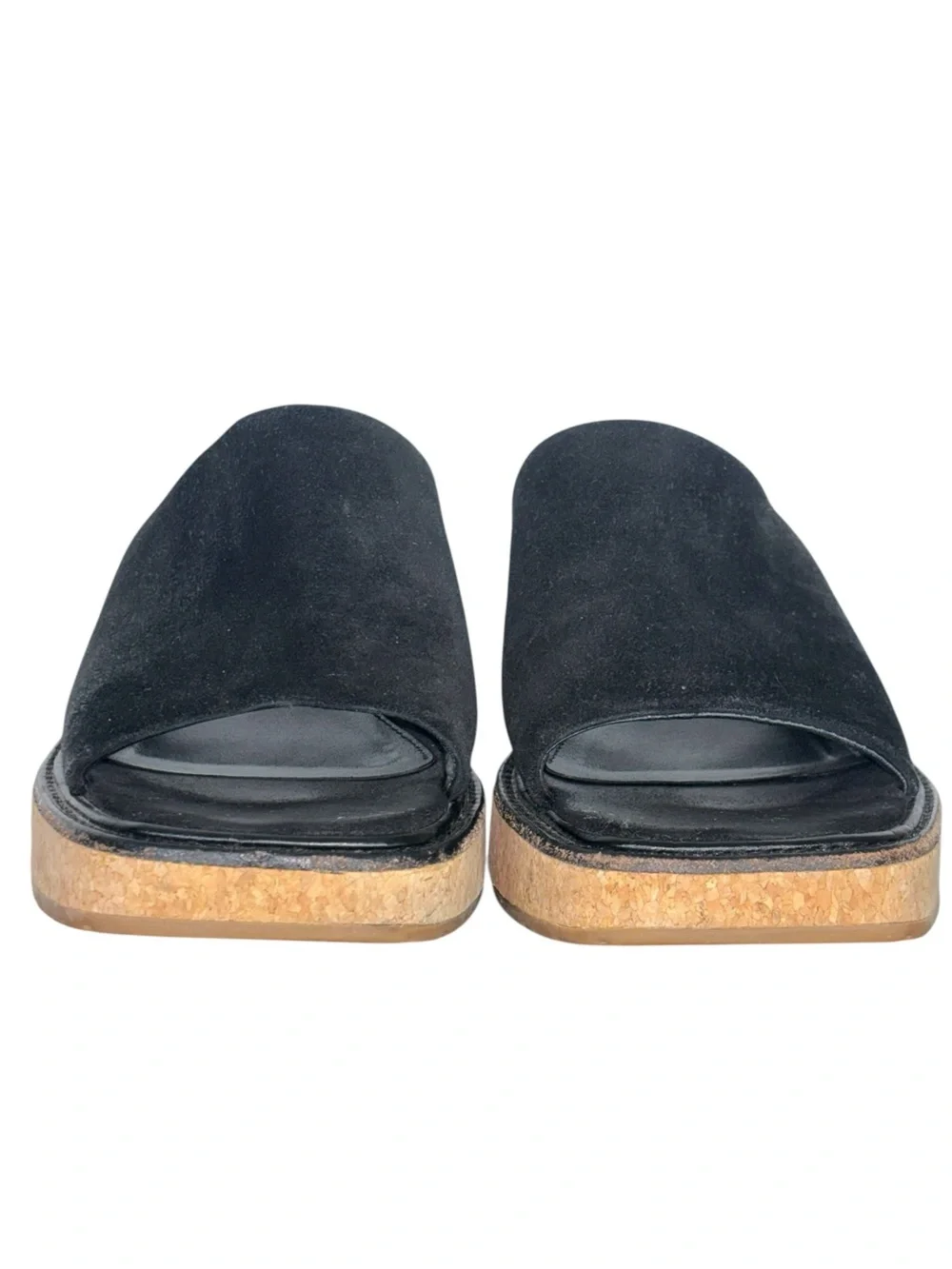 Vince Maddy-B Black Suede Cork Platform Slide Sandals Size 8.5